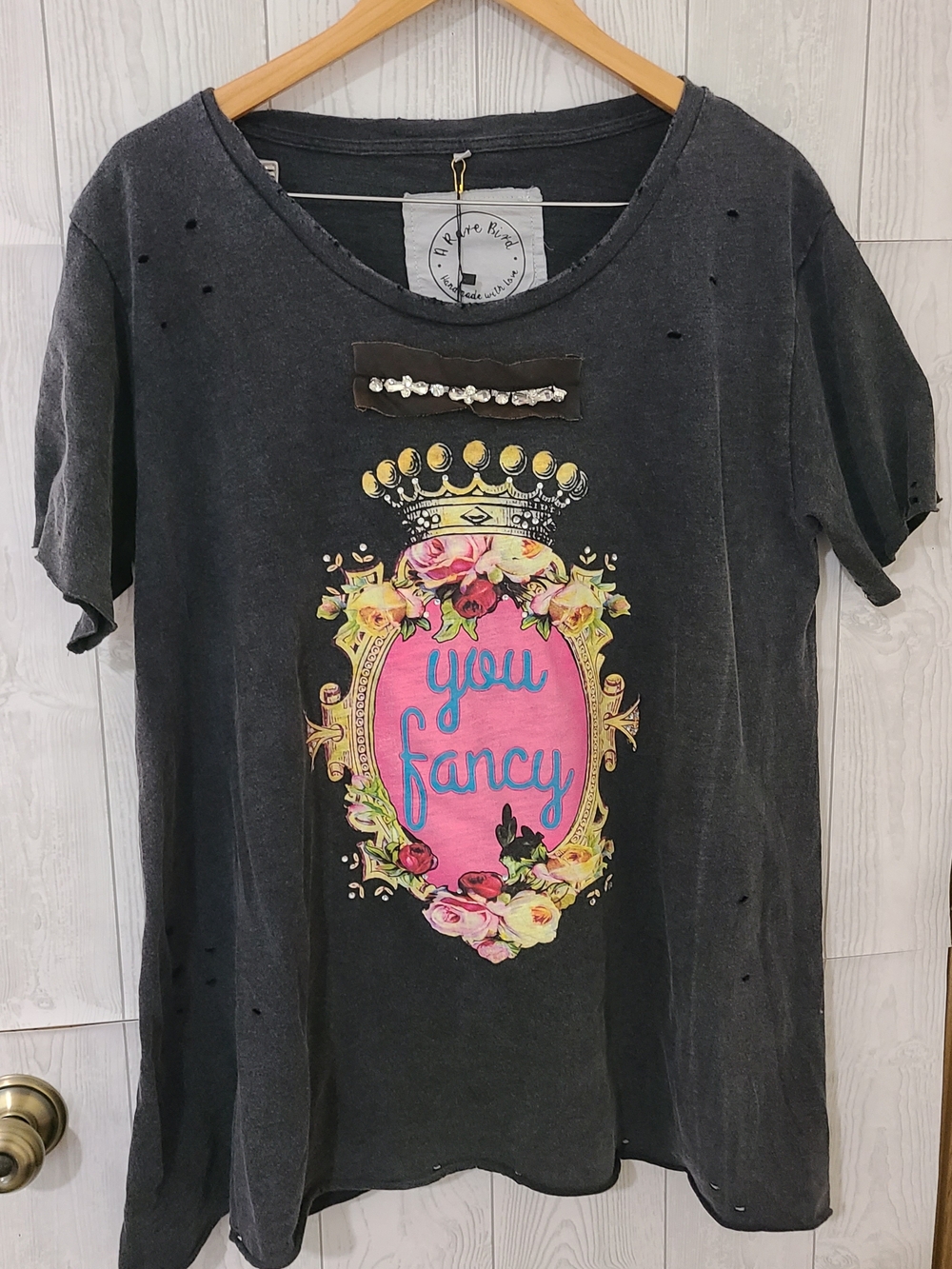 You Fancy Graphic Tee - Black with Pink & Yellow Floral Crest